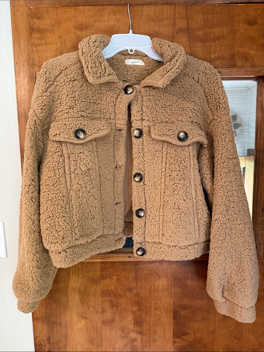 Magnolia Boutique Plush Teddy Button Jacket - Camel